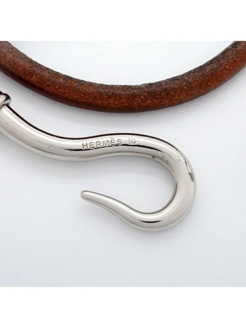 Hermes Bracelet Jumbo Hook Metal Leather Silver Brown